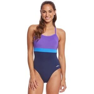 Dolfin Women's One Piece Swimsuit Aquashape Color Block X-Back Navy Purple Small